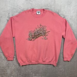 Vintage Lee Heavyweight Sweatshirt Women’s XL Pink Floral Wheel Barrel Garden